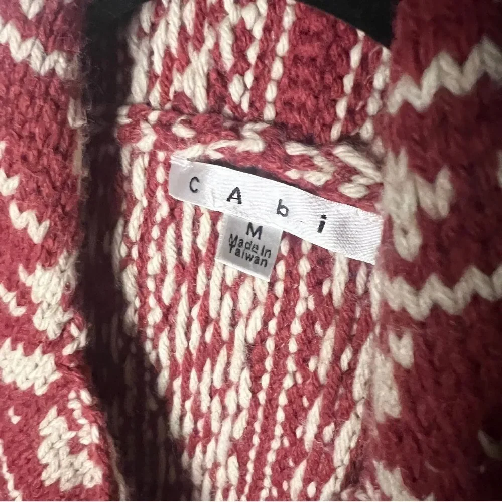 CAbi Fair Isle Shrug Cardigan Sweater Burgundy Cream Size Medium